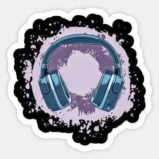 Headphones Art, Blue & Purple Vintage Sticker